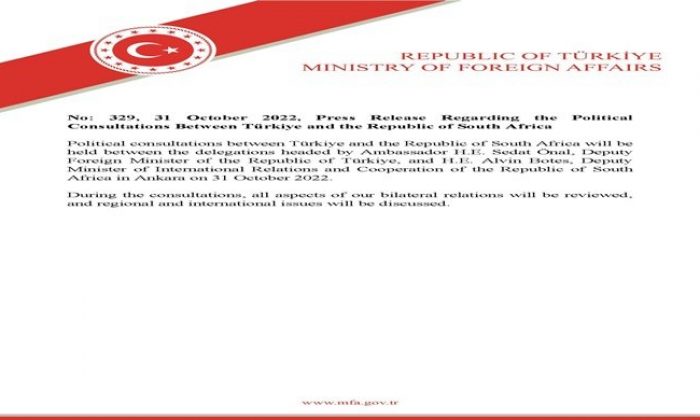 Press Release Regarding the Political Consultations Between Türkiye and the Republic of South Africa